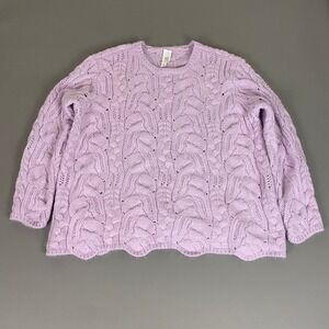 Wynne Collection Cable Knit Sweater Women's XL Lavender Sequins Embellished